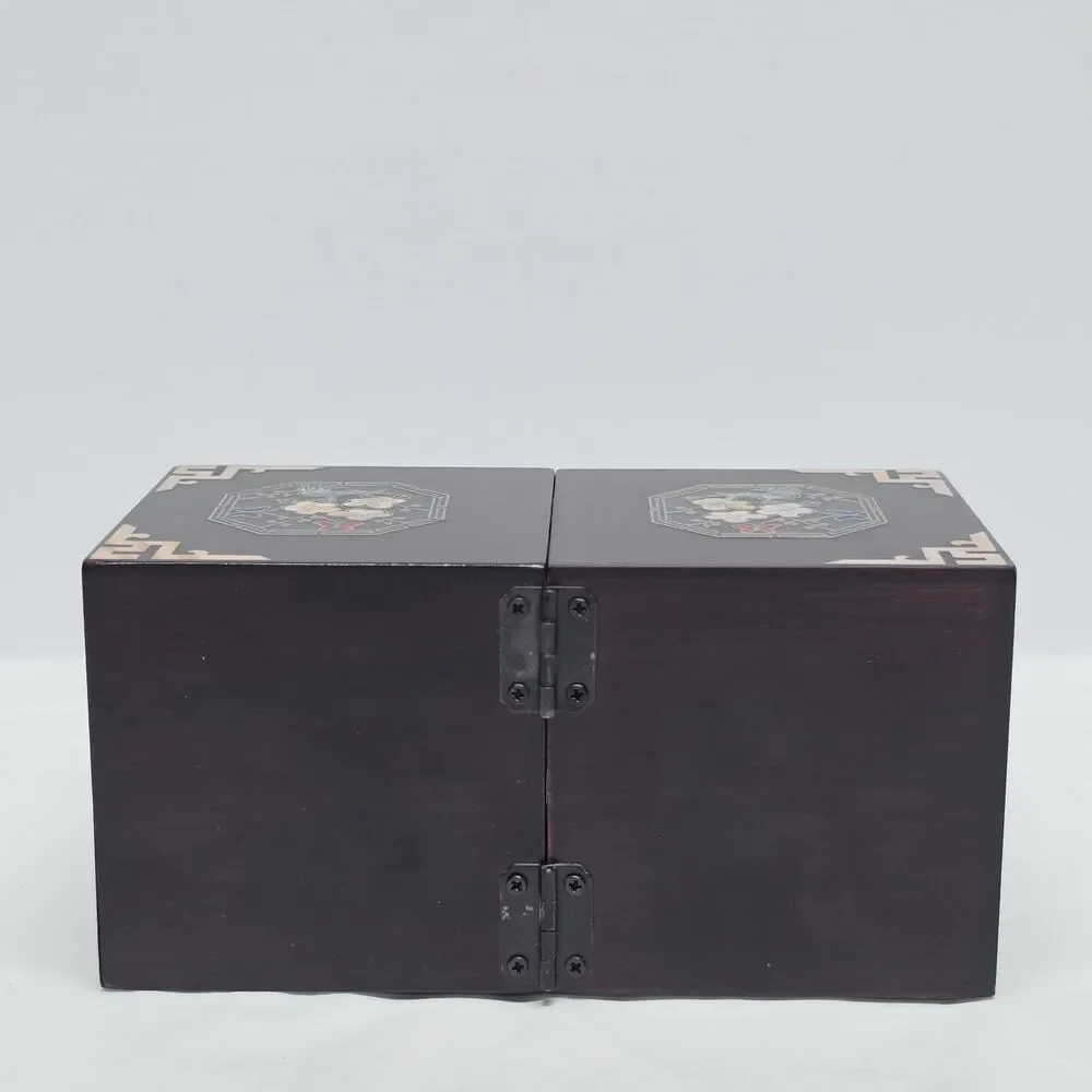 Vintage Korean Traditional Mother Of Pearl Inlay Twin Cube Folding Jewelry Box